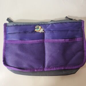Purple Nylon Purse Organizer Insert Multi-Pocket Travel Pouch with Pigeon Pin